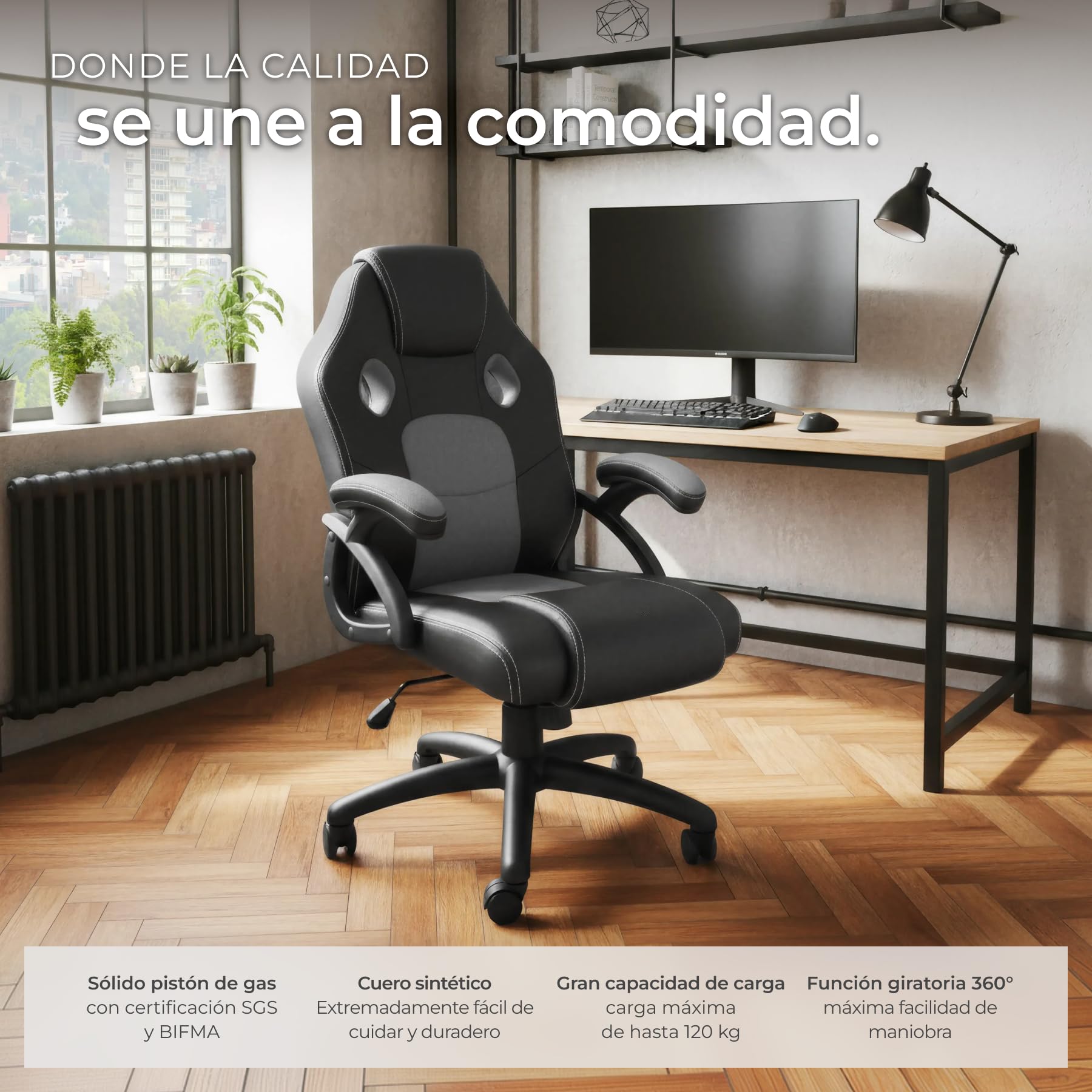 tectake® Silla Gaming, Silla Ergonomica Escritorio, Ordenador, Altura Ajustable, 5 Ruedas Dobles, Diseño Moderno, Acolchado Grueso, Tejido de Malla, Silla Oficina, Silla Escritorio - Negro