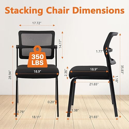 Miniatura 3 de CLATINA Silla de oficina apilable sin brazos con respaldo ajustable, sillas de escritorio apilables de malla para recepción de invitados con soporte