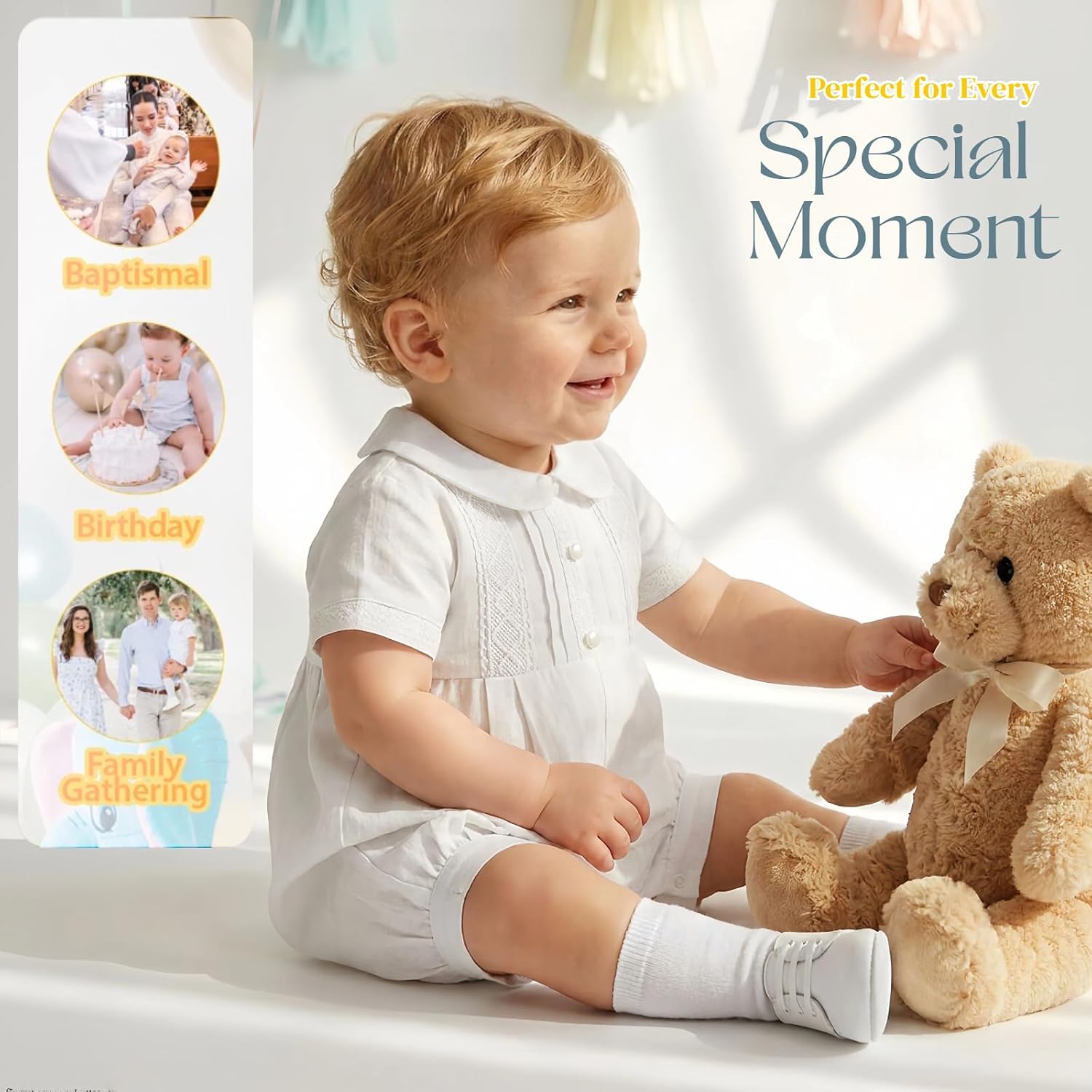 Booulfi Boy Baptism Outfits White Romper Fall Clothes Christening Gifts
