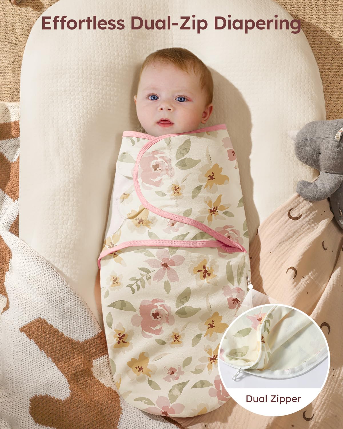 Unnivoll Baby Swaddle Blanket 0-3 Months Swaddles for Newborn with Zipper 100% Cotton Newborn Swaddle - Image 2