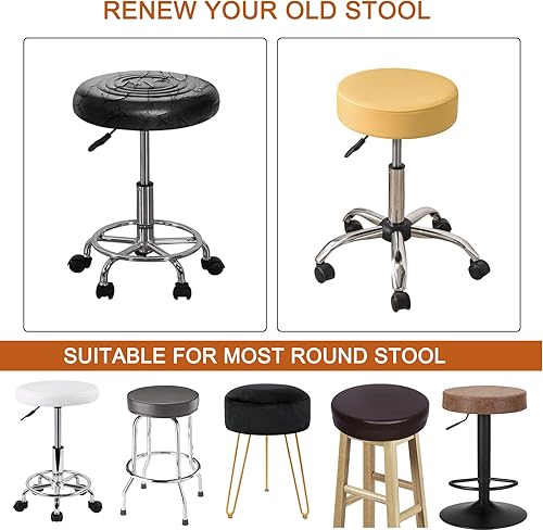 Miniatura 4 de HAOYONG Juego de 4 fundas para taburete de bar, impermeables, redondas, elásticas, de piel sintética, con parte inferior antideslizante para bar,