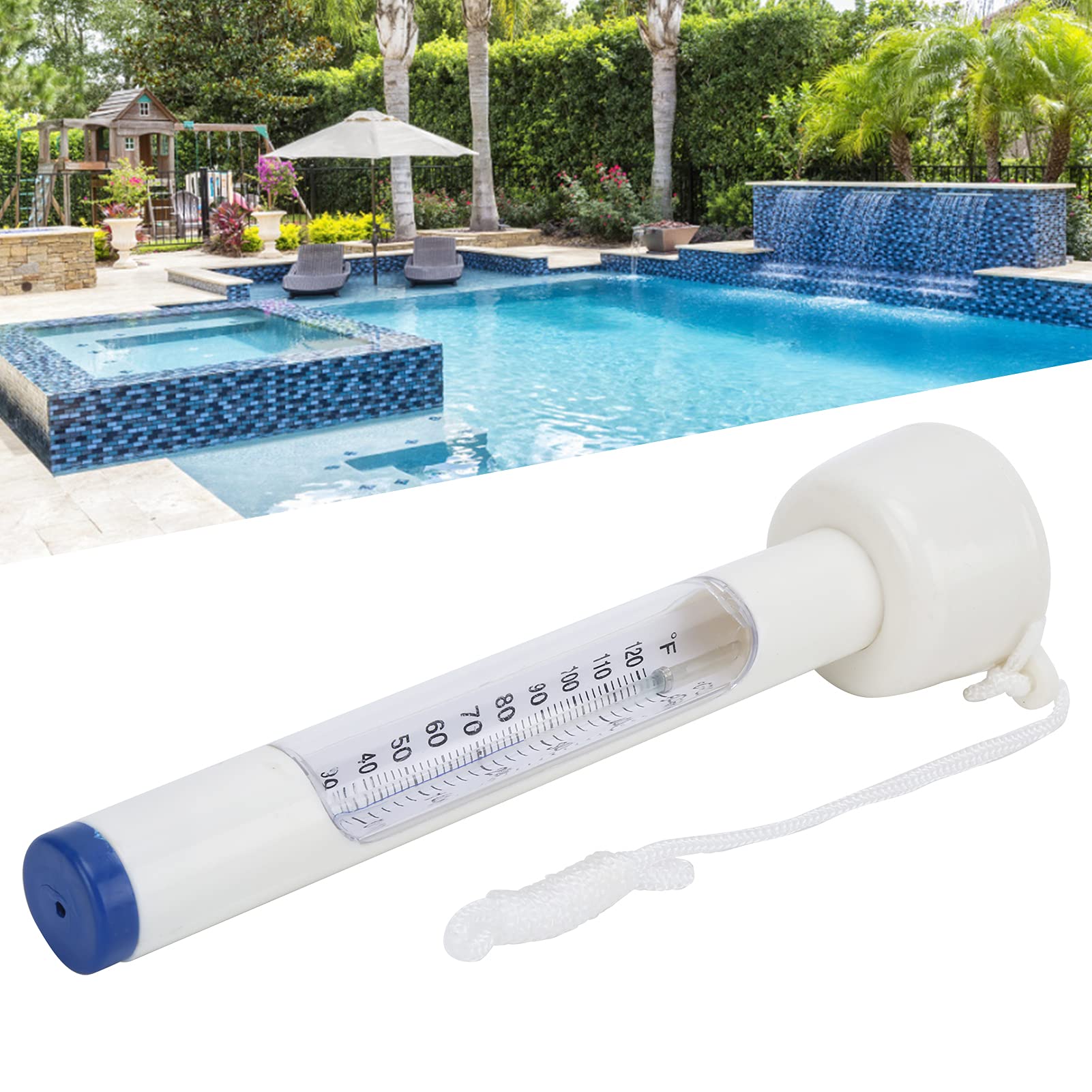 White Pool Water Thermometer with String,Pro Water Thermometers, Outdoor Floating Thermometer for Swimming Pool, Bath Water, Spas, Hot Tubs, Aquariums and Fish Ponds, Pro Water Thermometers, WHI