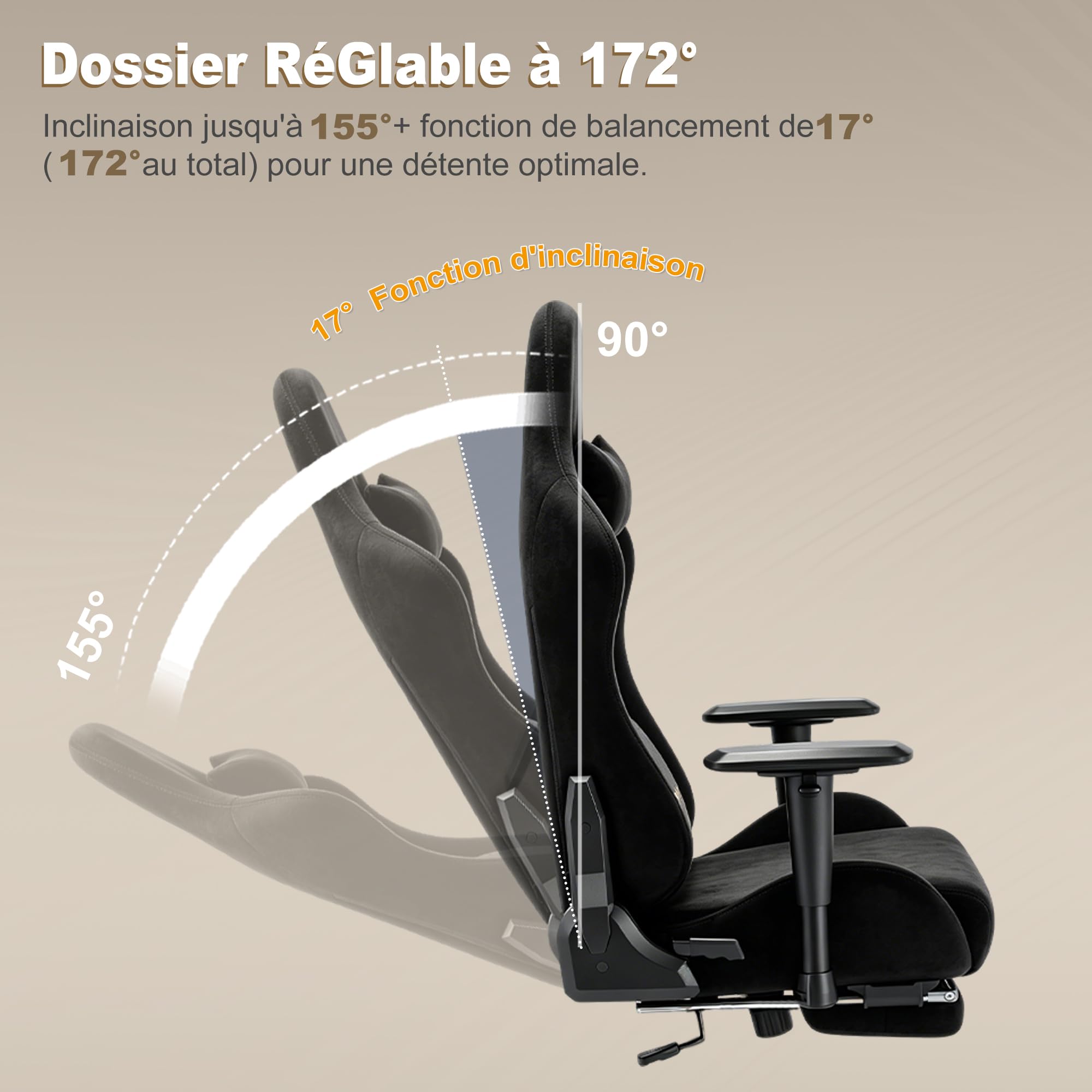 Symino Chaise Gaming Ergonomique et Fauteuil Gamer avec Repose-Pieds Télescopique Coussin à Ressorts, Support Lombaire et Hauteur Réglable 200kg (Faux Daim, Noir)