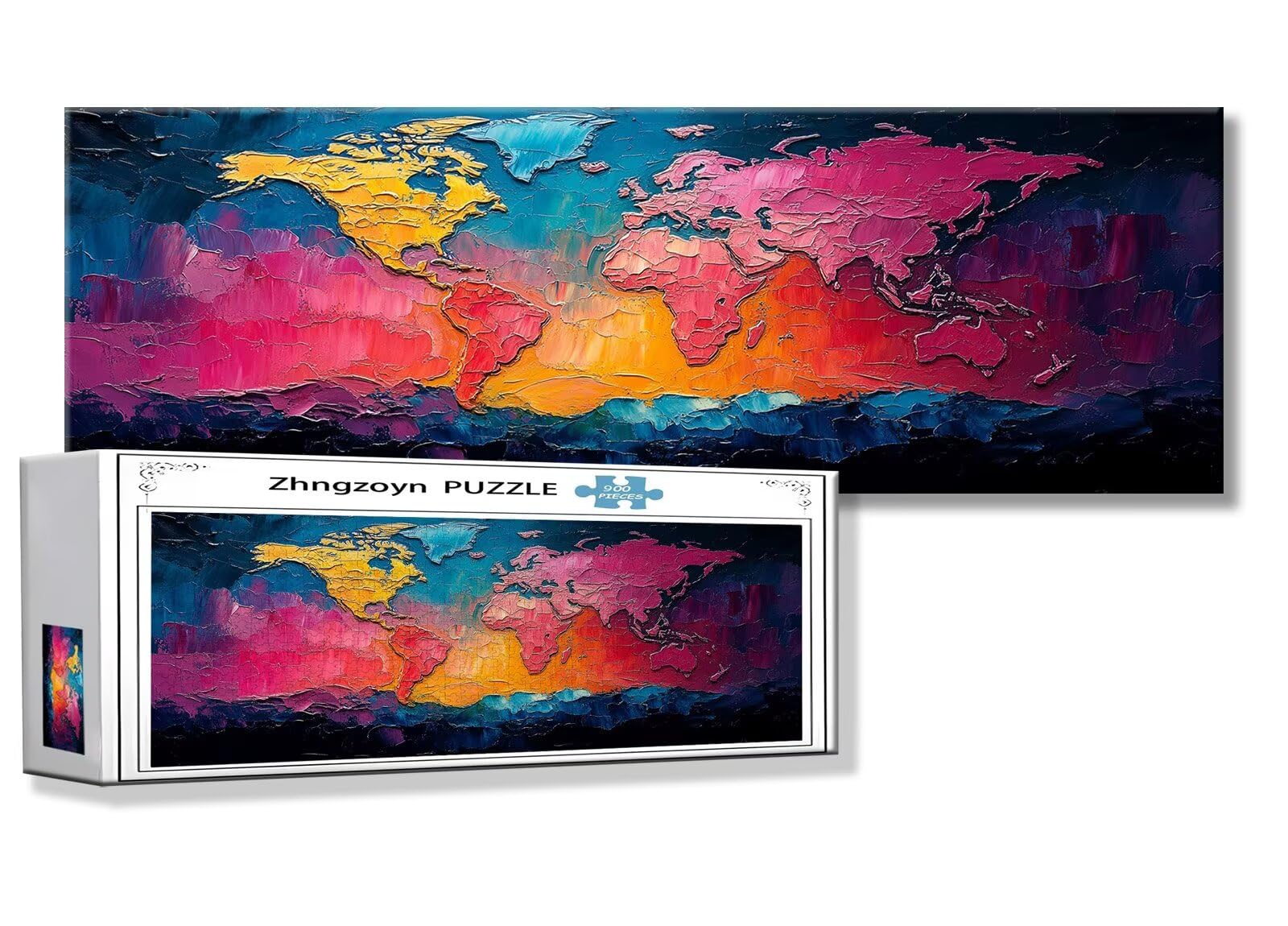 Puzzle Carte du monde 900 Pieces Paysage Puzzle Adultes 87 x 34 cm DIY Difficile Classiques Jigsaw Panoramique, Adulte Jeu éducatif, 2025 Bois Jigsaw art Impossible Famille Challenge, Femme Cadeau X-7