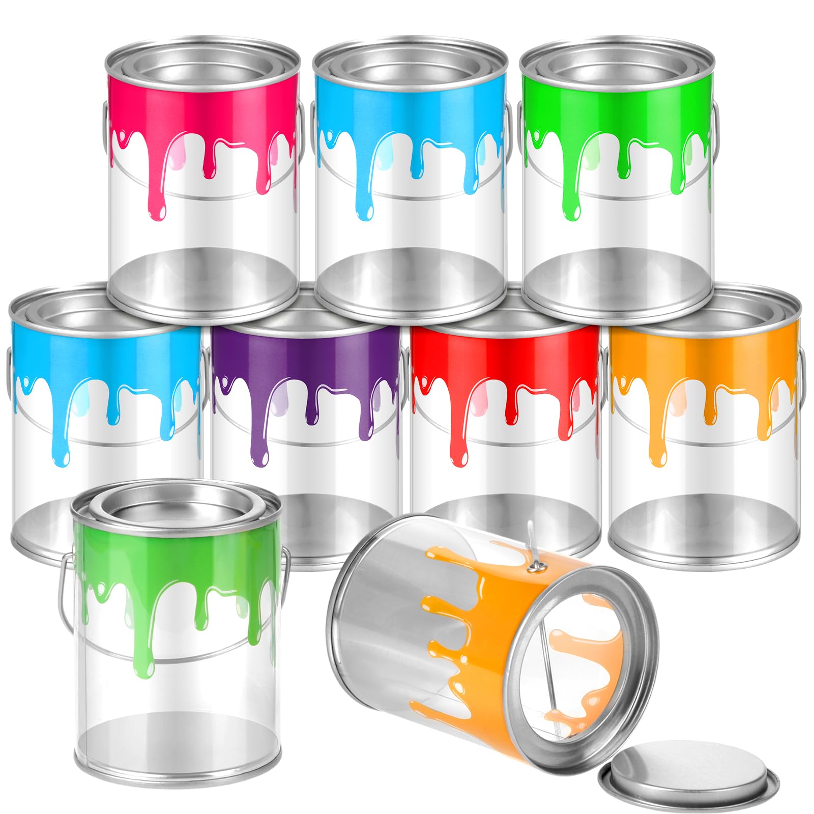 Reallnaive 8 Pcs End of the Year Student Gifts Art Paint Party Favors Supplies Plus Size Clear Empty Paint Cans with Lids Plastic Buckets Transparent Containers for Treats Crafts, 4. 72 x 6. 1 Inch