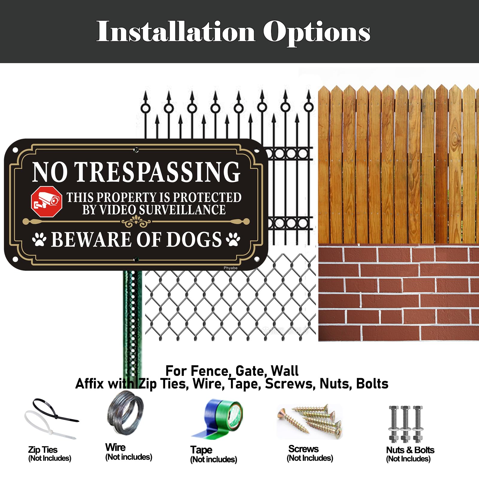 Phyabe 2 Pack Beware of Dog Sign, No Trespassing This Property Is Protected By Video Surveillance - Image 3