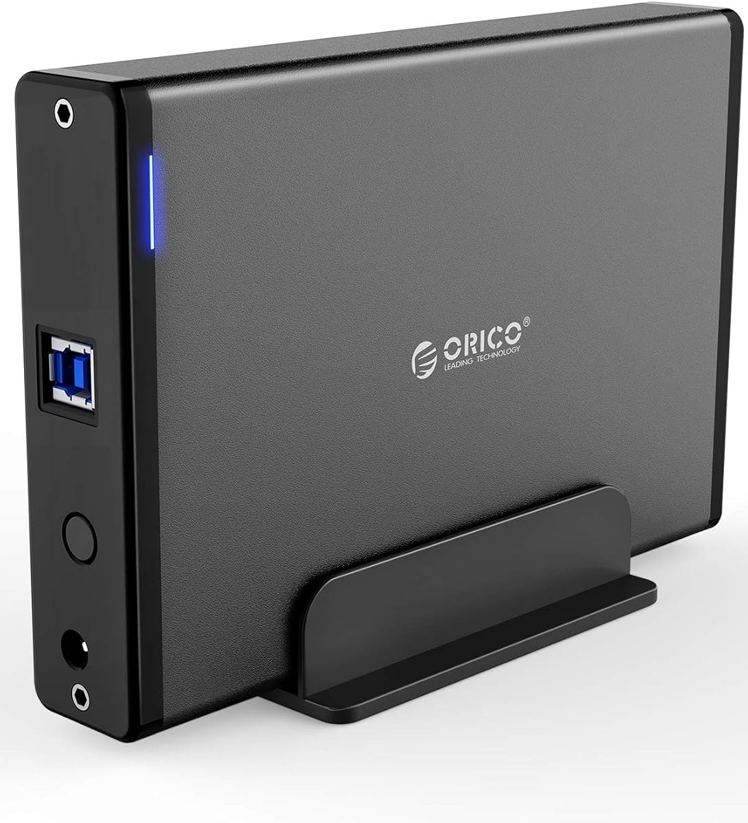 ORICO 3.5 inch Hard Drive Enclosure, USB3.0 to SATA Ⅰ/Ⅱ/Ⅲ External Disk Vertical Aluminum Enclosure Case for HDD /SSD with Power Adapter, Bracket, USB 3.0 Cable[Support 18TB & UASP ]