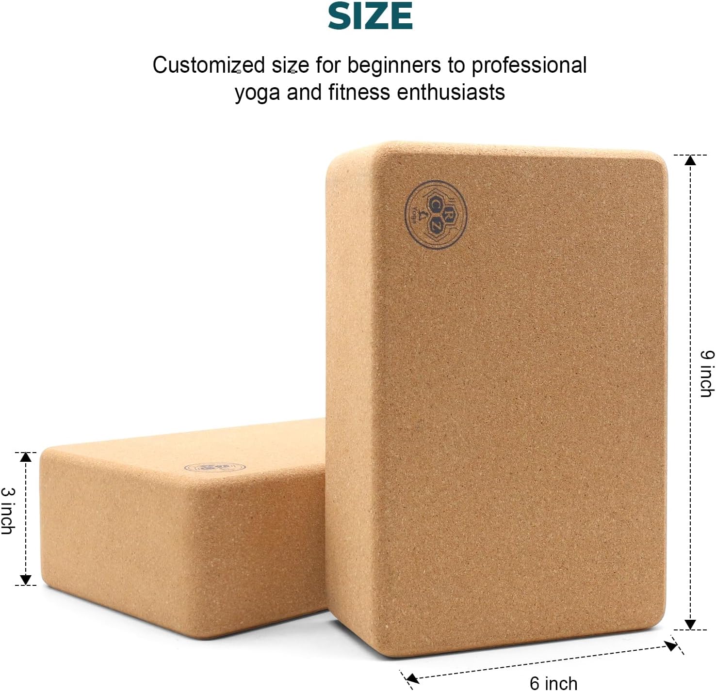 Cork CRZ Yoga Blocks, 2 Pack Natural Cork Blocks, High Density with Non Slip Surface, Eco-Friendly Yoga Accessories and Ideal for Yoga, Pilates,Stretching