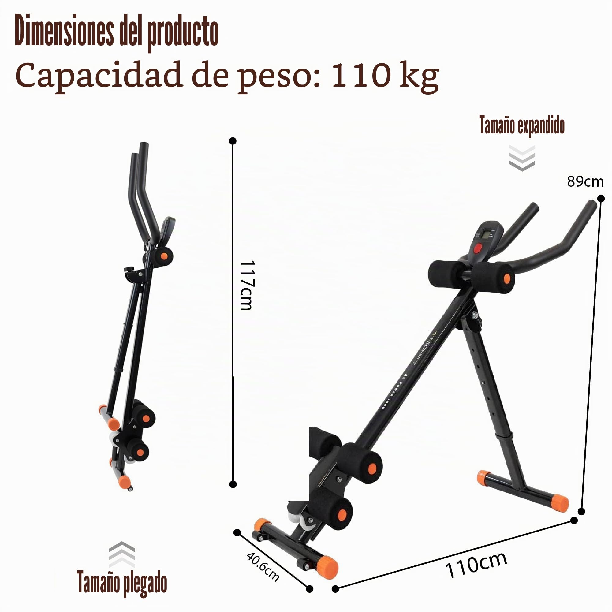 Dispositivo para Abdomen TechFit Plegable, Dispositivo de Modelador Abdomen Vertical 5 Minutos, Equipo de Fitness Vertical, Apoyo Firme para Abdomen, Dispositivo para la Talla, Plataforma de Resistencia
