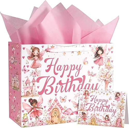 Miniatura 9 de WRAPAHOLIC Bolsa de regalo de cumpleaños grande de 13 pulgadas con tarjeta y papel de seda, adorable unicornio con lámina plateada holográfica