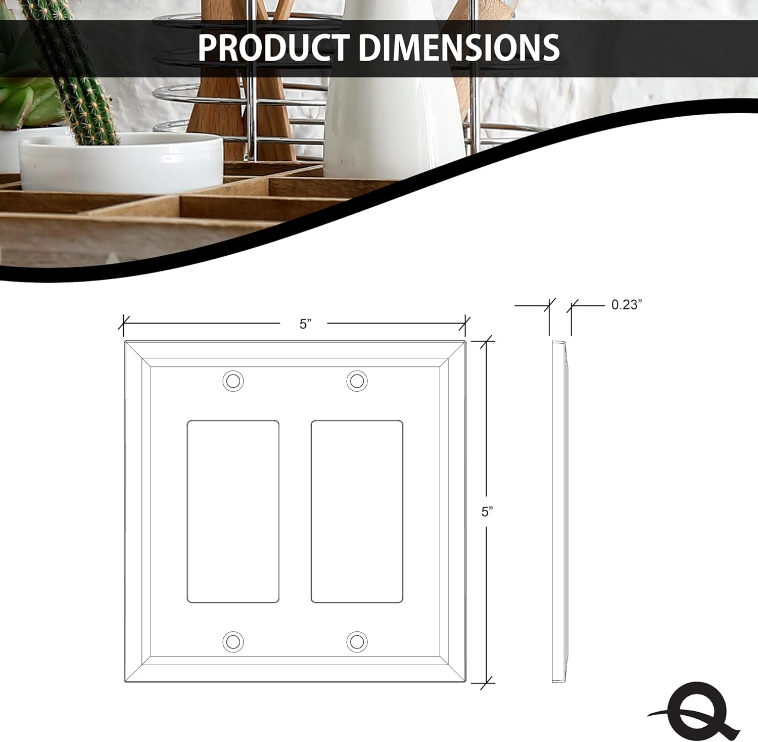 Questech Light Switch Cover, Double Rocker Wall Plate for Electrical Outlets, 2-Gang Double Decorator GFCI Switch Plate Standard Size, Decorative Bevel Edge, Bright White Polished