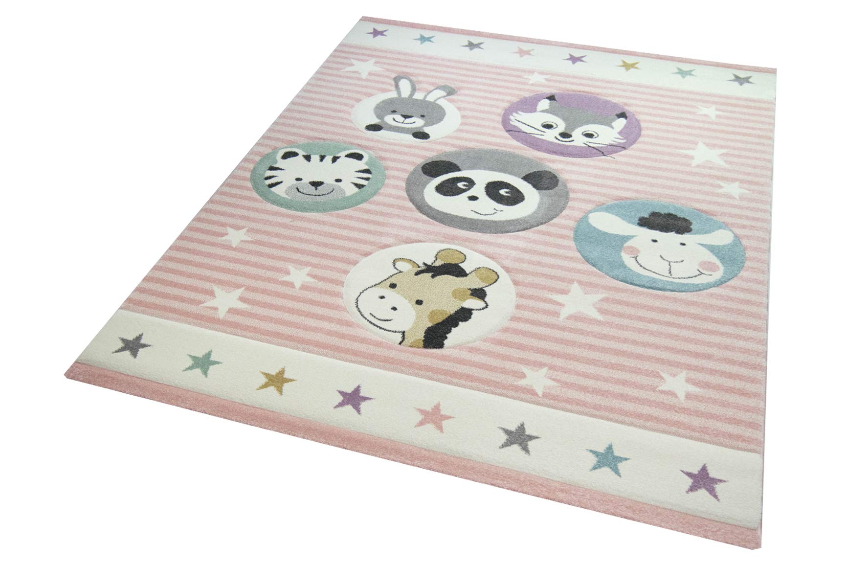 CARPETIA Dywan dziecięcy, dywan do zabawy, dywan dla niemowląt, panda, zając żyrafa, tygrys, szop, pracz, jagnięcina, rozmiar 160 cm, okrągły