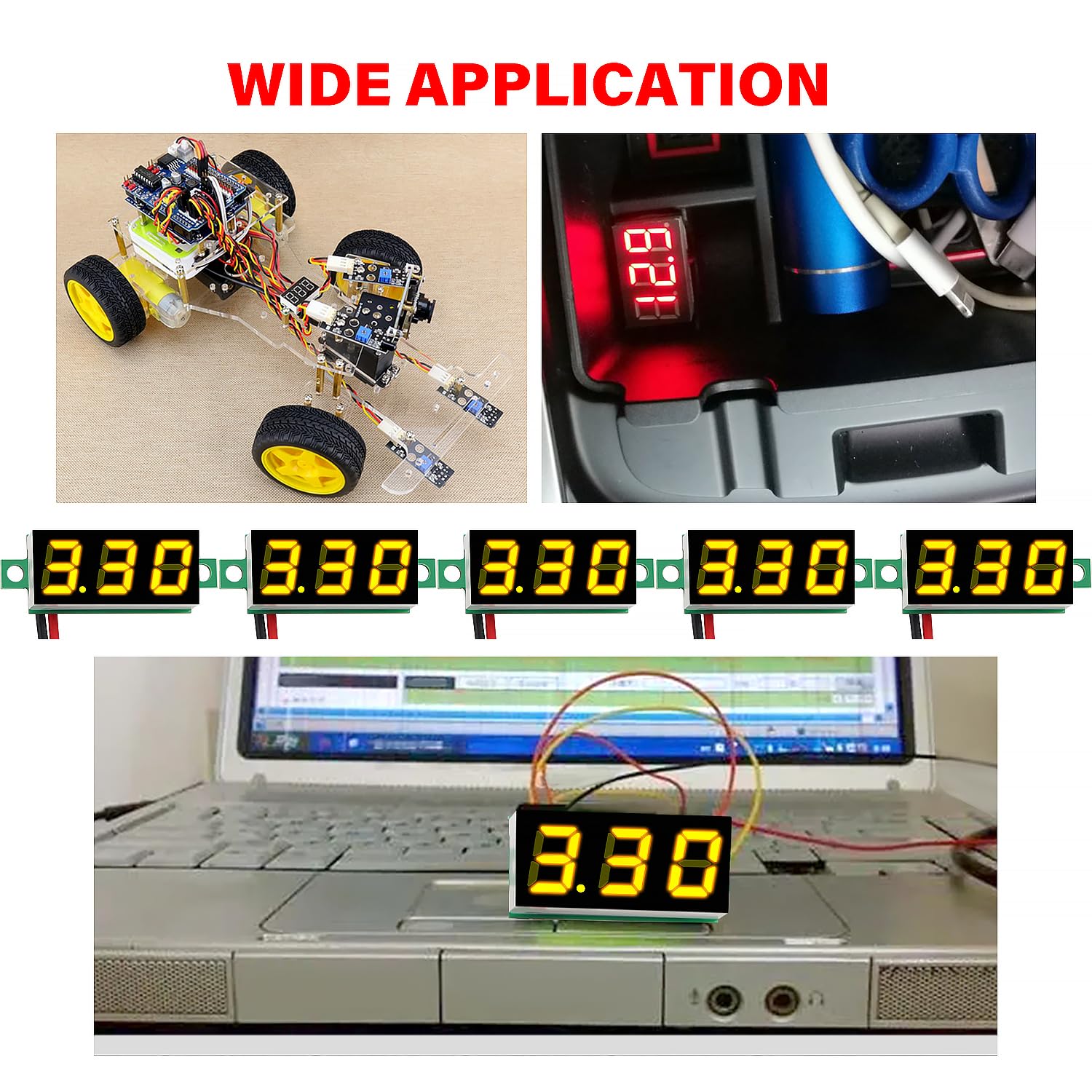 YIXISI 5 Sztuk 0.28 Cala Mini Cyfrowy Woltomierz, Zakres Pomiarowy DC 2.4V-30V Dwuprzewodowy Tester Napięcia, Ochrona Przed Odwrotną Polaryzacją i Dokładny Pomiar Ciśnienia (Żółty)