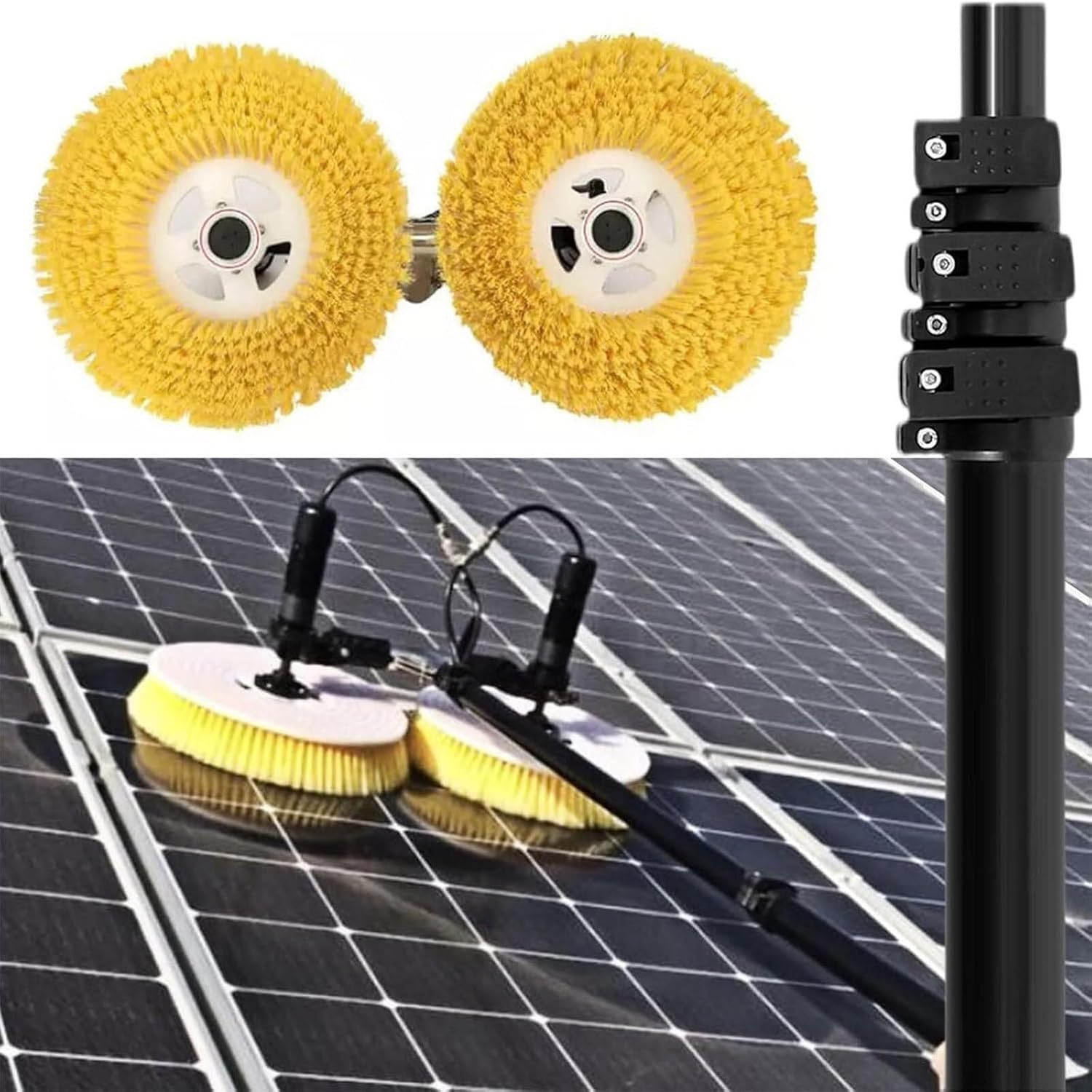 HADECOLL Solar Panel Cleaning Kit With Double Brush Head, Electric Photovoltaic Cleaner, Low Water Consumption, 550Cm Long Reach, For Window And Solar Panels,Size_Name-750Cm