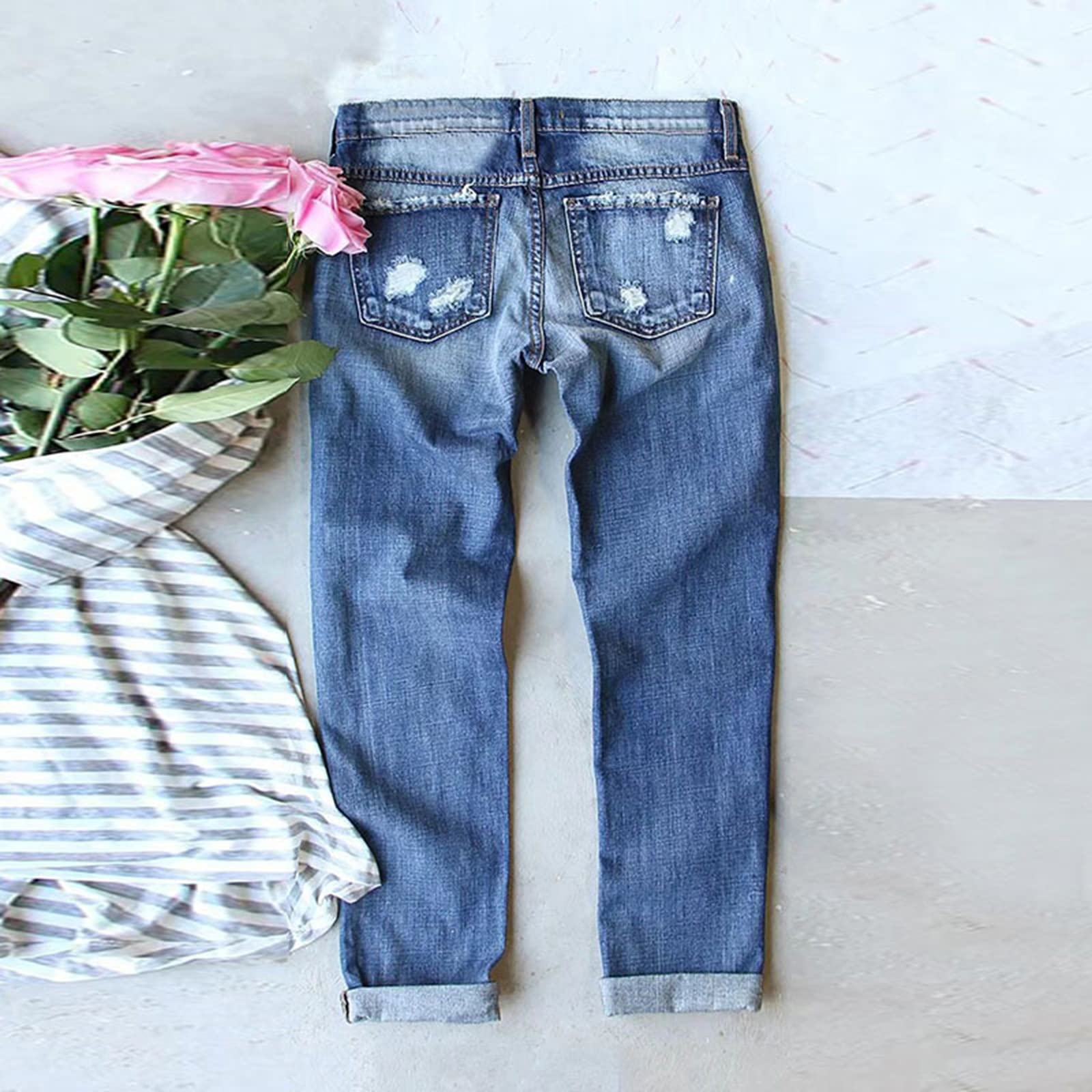 Generisch Mom Jeans Damen, Winter Valentinstag Jeans Bedruckte Lochverdickte Hose Tumbler Kleidung