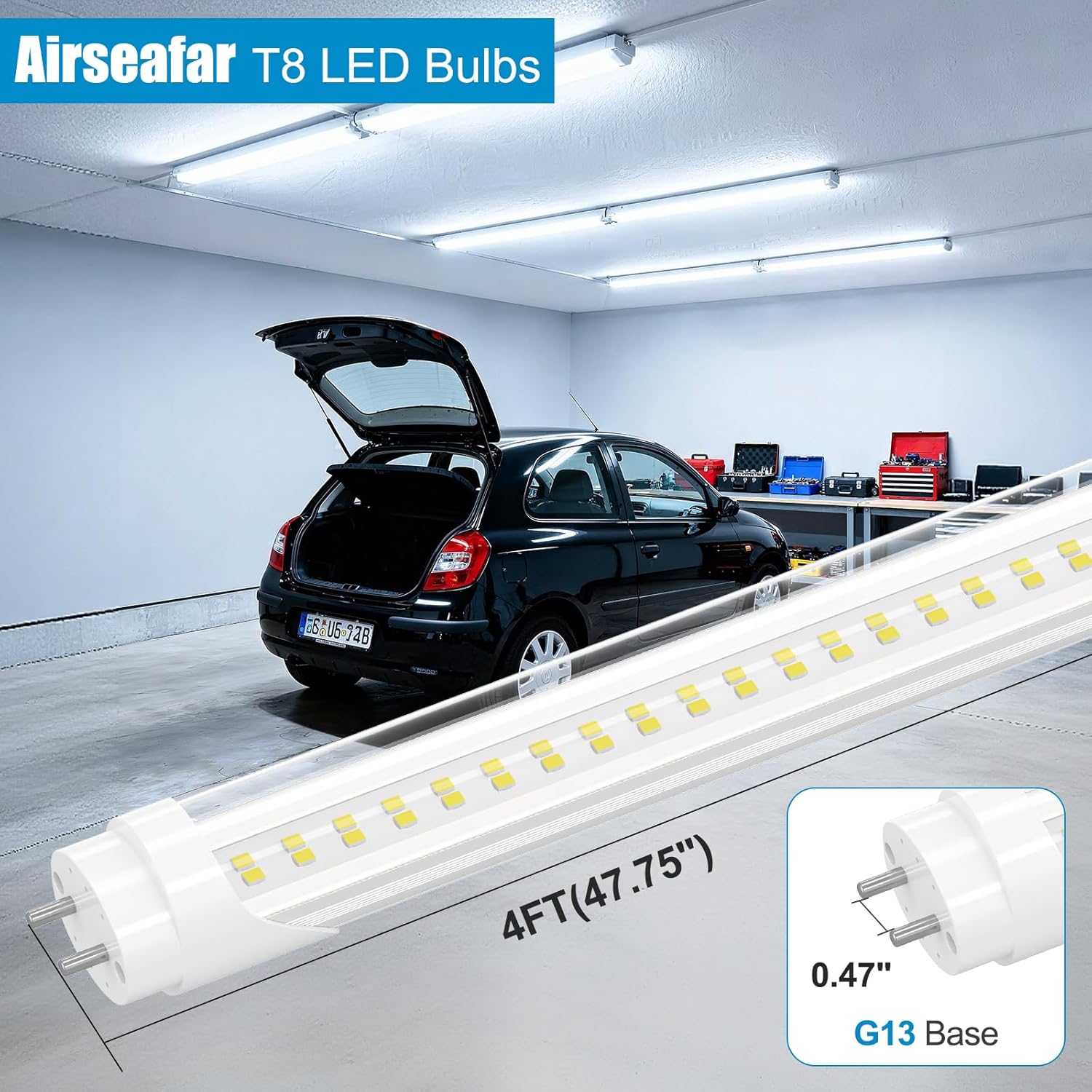 4 Foot T8 LED Bulbs, Type A+B, 24W=65W Eqv, 3120 Lumen 6500K Daylight, Plug & Play or Ballast Bypass, Single or Double End Powered 48 inch Led Tube Lights, 4FT T10 T12 Fluorescent Replacement, 6 Pack