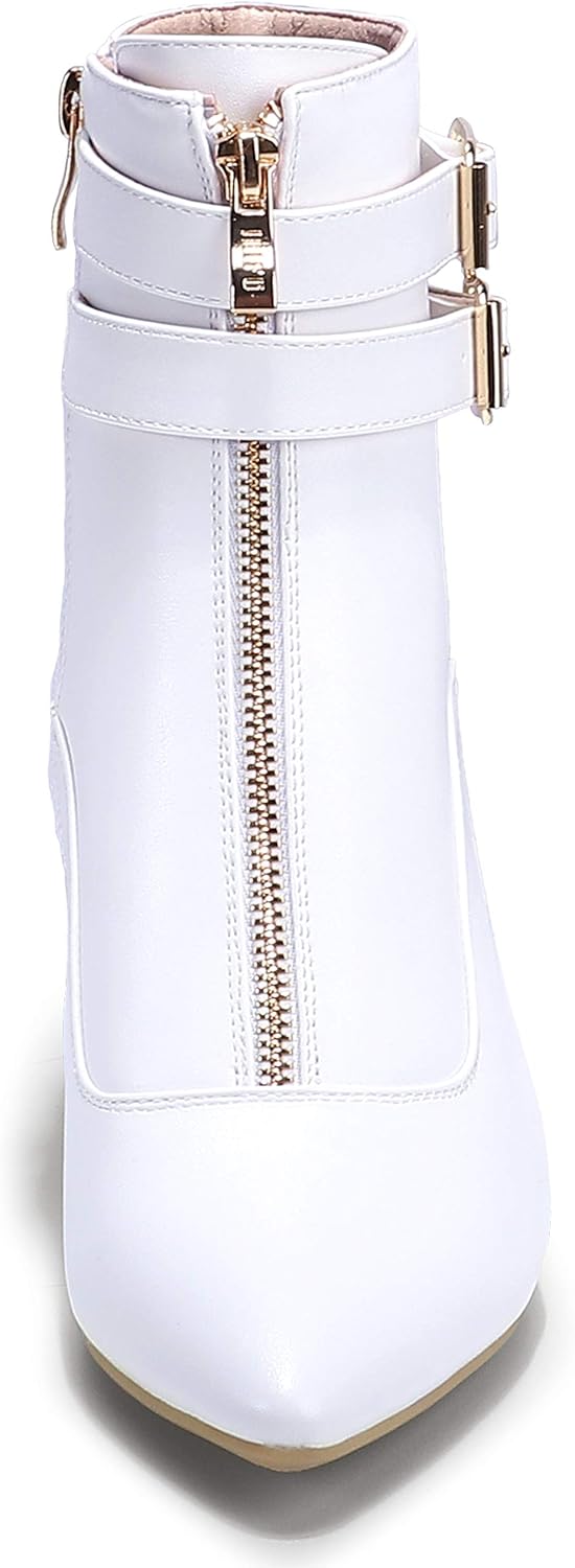 IDIFU Women's Pointed Toe Metal Buckle Two Strap Ankle Booties Side Zipper Kitten Heel Dress Classic Short Boots - Image 4