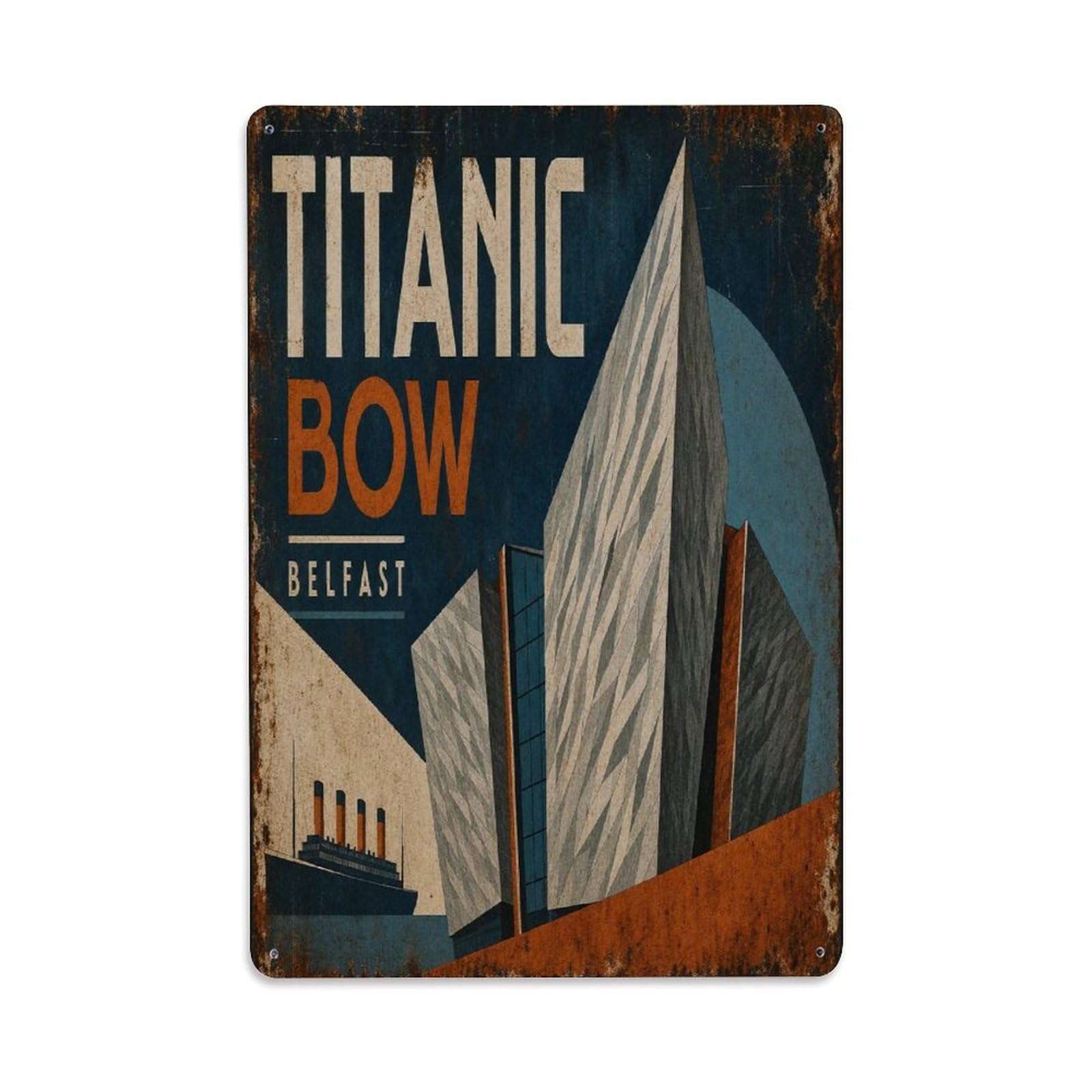Belfast Maritime Bow Building Culture Landmark Metal Tin Sign Plaque Wall Decor for Cafe, Man Cave, Club Bar, Office, Home Garden Round Metal Poster 8x12Inch