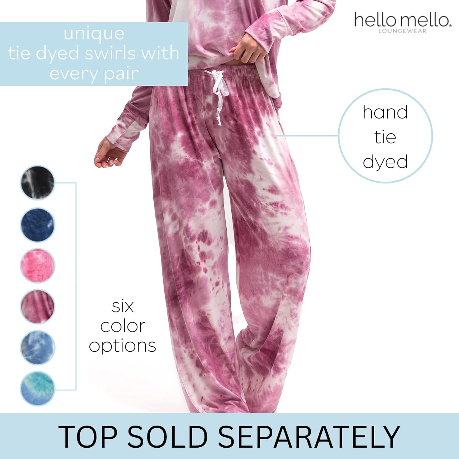 Hello Mello Dyes The Limit Lounge Pants Soft Pajama Tie Dye Bottoms Elastic Waistband Drawstring Tie - Image 2