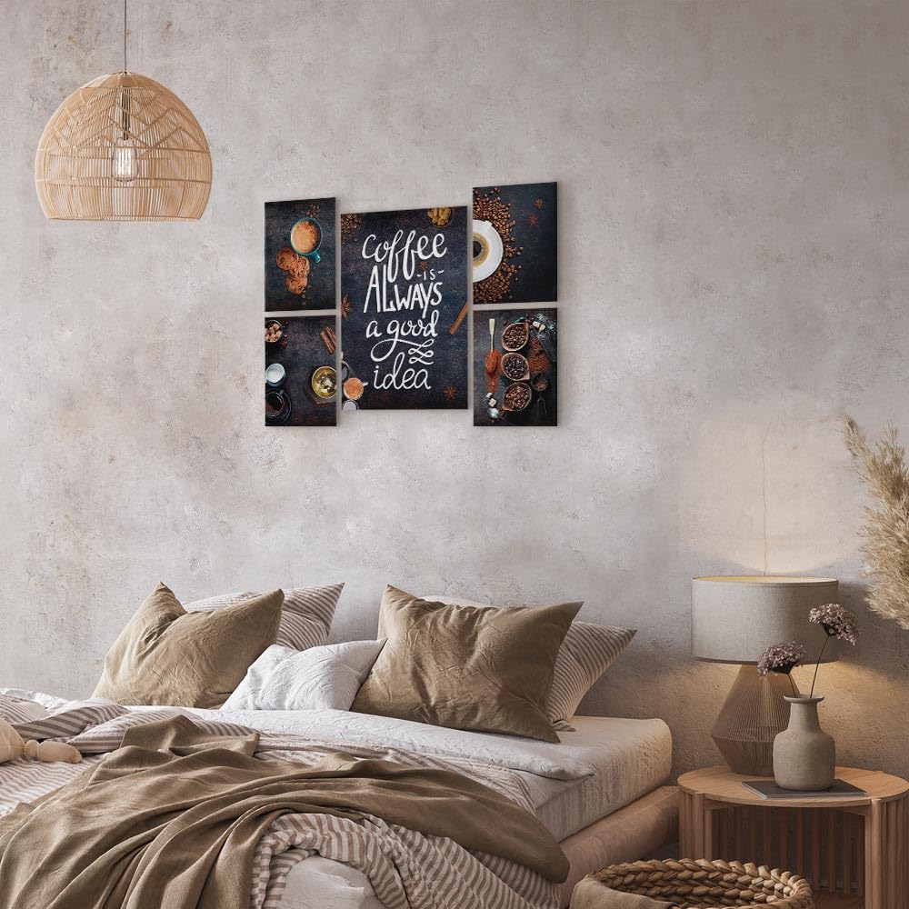murando - Quadro per la cucina 110x80 cm 5 Pezzi Set Stampa su tela XXL Immagini Moderni Murale Fotografia Grafica Decorazione da parete Quadri Componibili Coffee Caffe j-C-0091-b-m