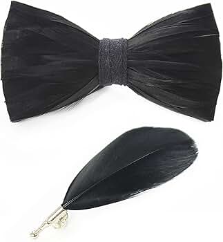 エムエメ Bow tie feather mini one piece BLK RBOCOTT Mens Handmade Feather Pre-tied Bow tie and Brooch