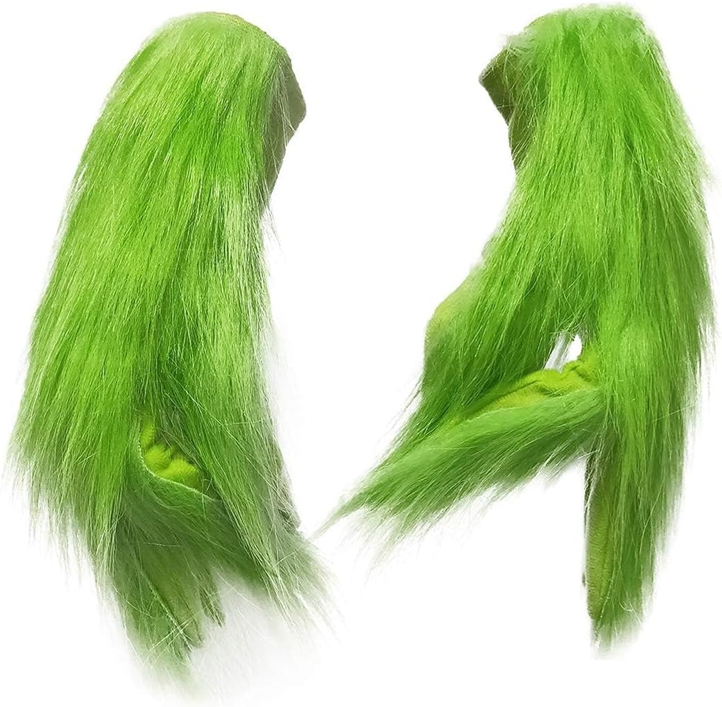 WPOZD Deluxe Christmas Mask with Santa Hat, Green Plush Fur, Holiday Costume Accessory