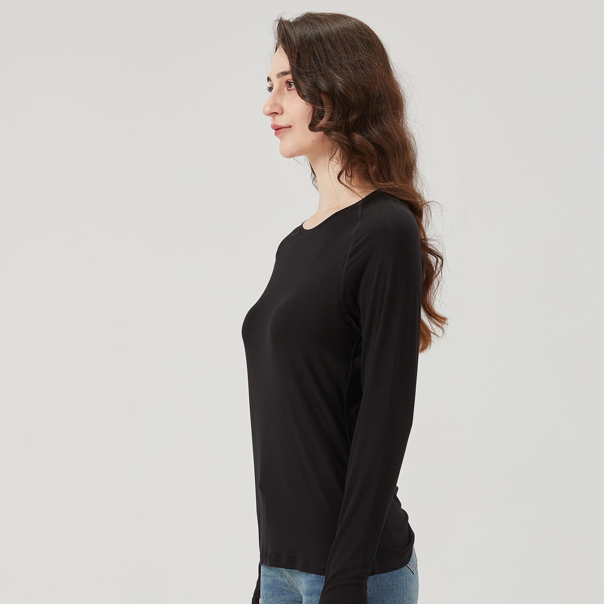 netdraw Camiseta de entrenamiento de viscosa de bambú ultrasuave para mujer, manga larga, ligera, con agujeros para los pulgares