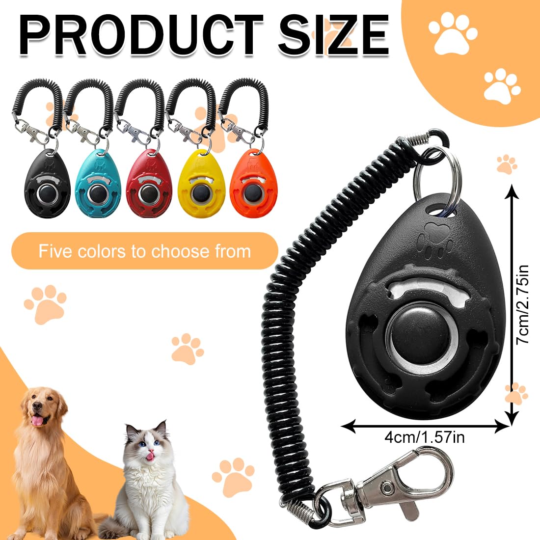 5 Pezzi Clicker per Cani, Clicker per addestramento di animali domestici, Clicker Addestramento Cani Formazione Clicker con Cinturino da Polso per Cane,Gatto,Cavallo