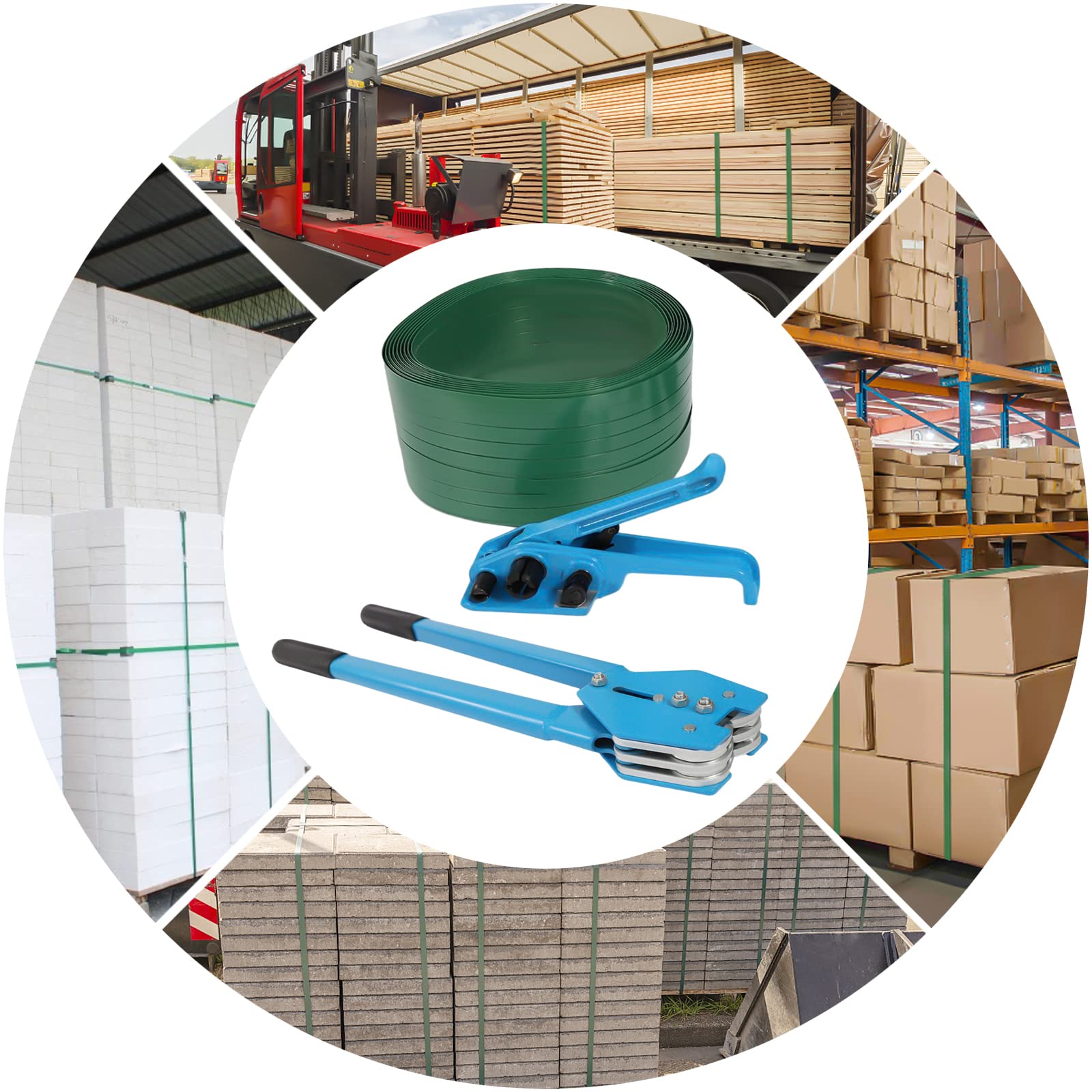 Set di reggette manuale 1000 N, per imballaggi in plastica PP, per pacchetti di stoccaggio, garage e fusibile di carico, blu