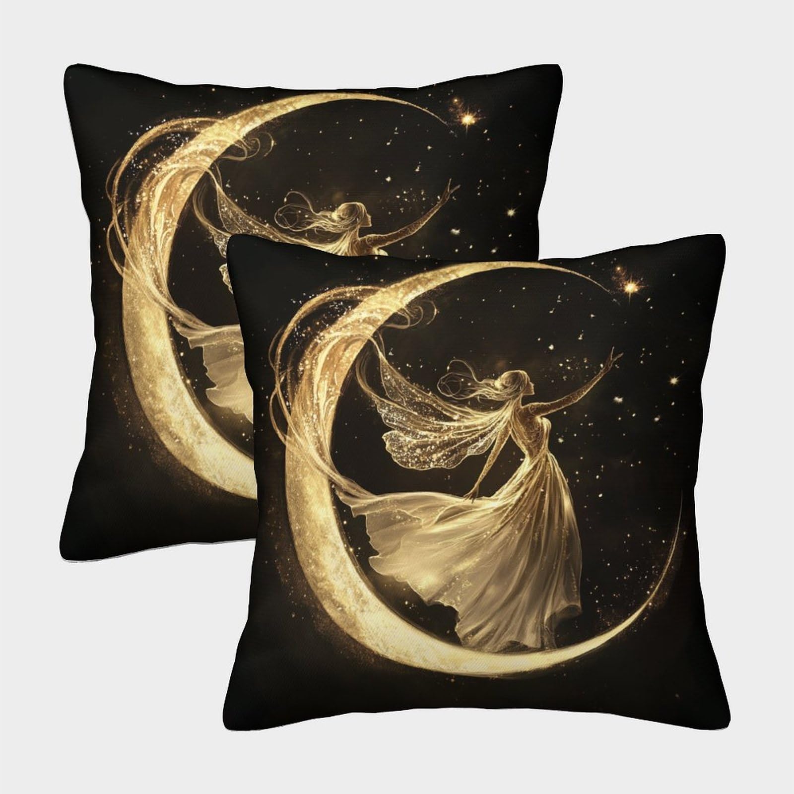 kaiyun 2 Pack Beautiful Fairy Pillowcase 50x50cm,Crescent Moon Cushion Cover,3D Digital Printing Bed Sofa Decorative