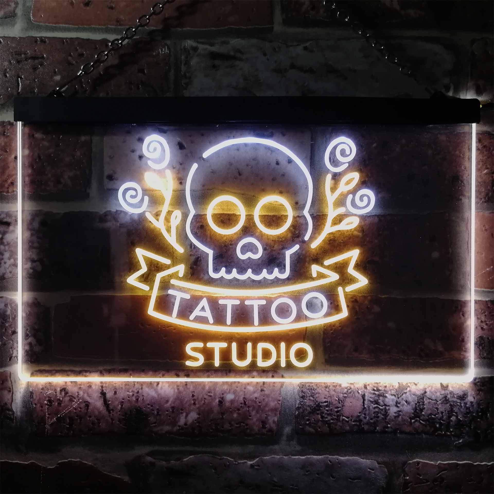 Tattoo Studio Skull Display Wall Décor Dual Color LED Neon