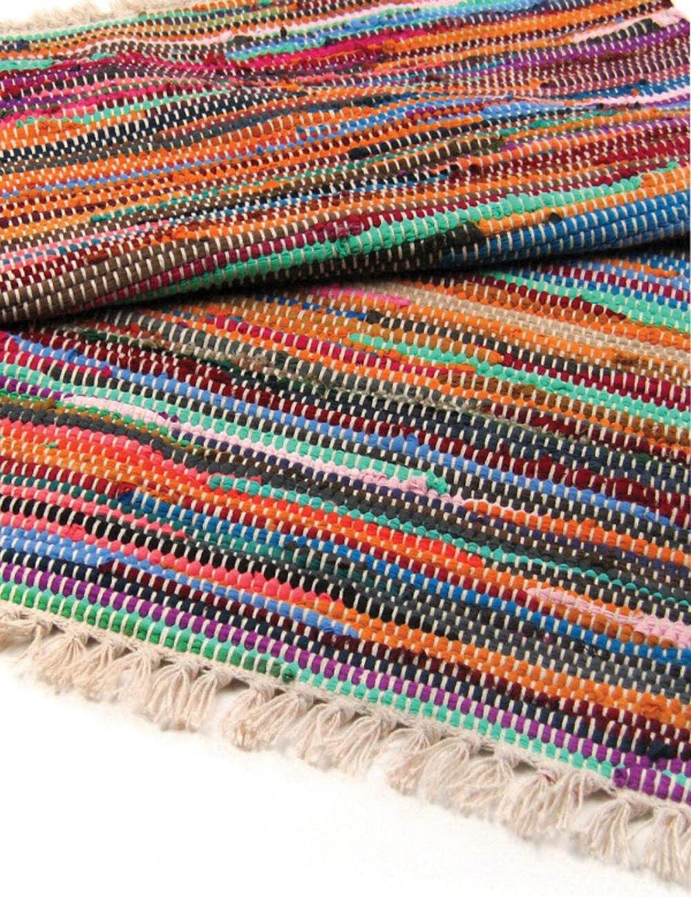 Ancient Wisdom Beige Luxury Rag Rug - Recycled Material - 150Cm X 90Cm - Hand Woven - Natural