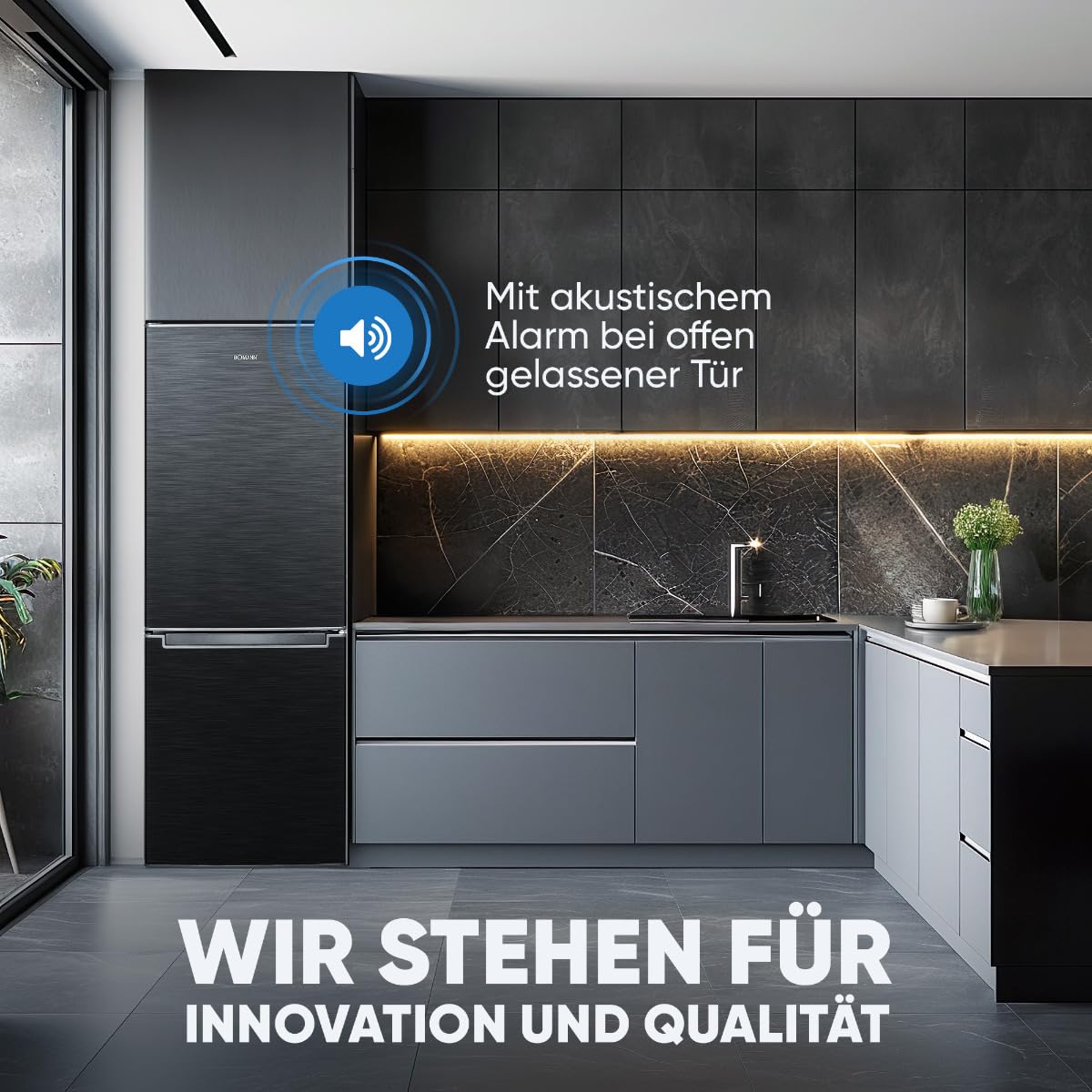 Bomann, Réfrigérateur et Congélateur 173L KG7359-Noir, 121L Réfrigérateur, 52L Congélateur 4 Étoiles, Contrôle Température, Éclairage LED, Design Réversible, Idéal pour Cuisine Moderne
