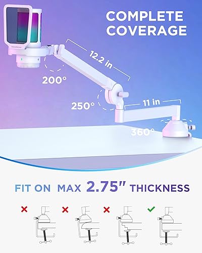 Miniatura 7 de InnoGear Juego de micrófonos USB para juegos, micrófono condensador con cancelación de ruido con brazo de brazo RGB silencioso, auriculares Jack