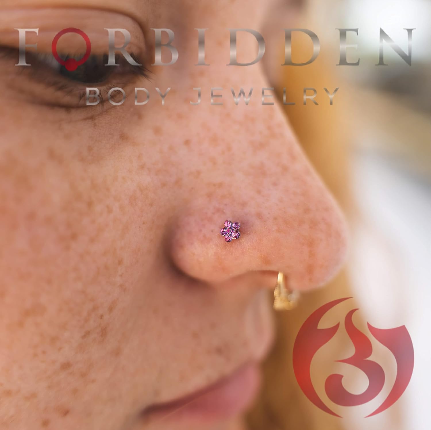 Forbidden Body Jewelry Flower Nose Ring, Stud - Surgical Steel Crystal Flower, Top Nose Stud (18g-20g)