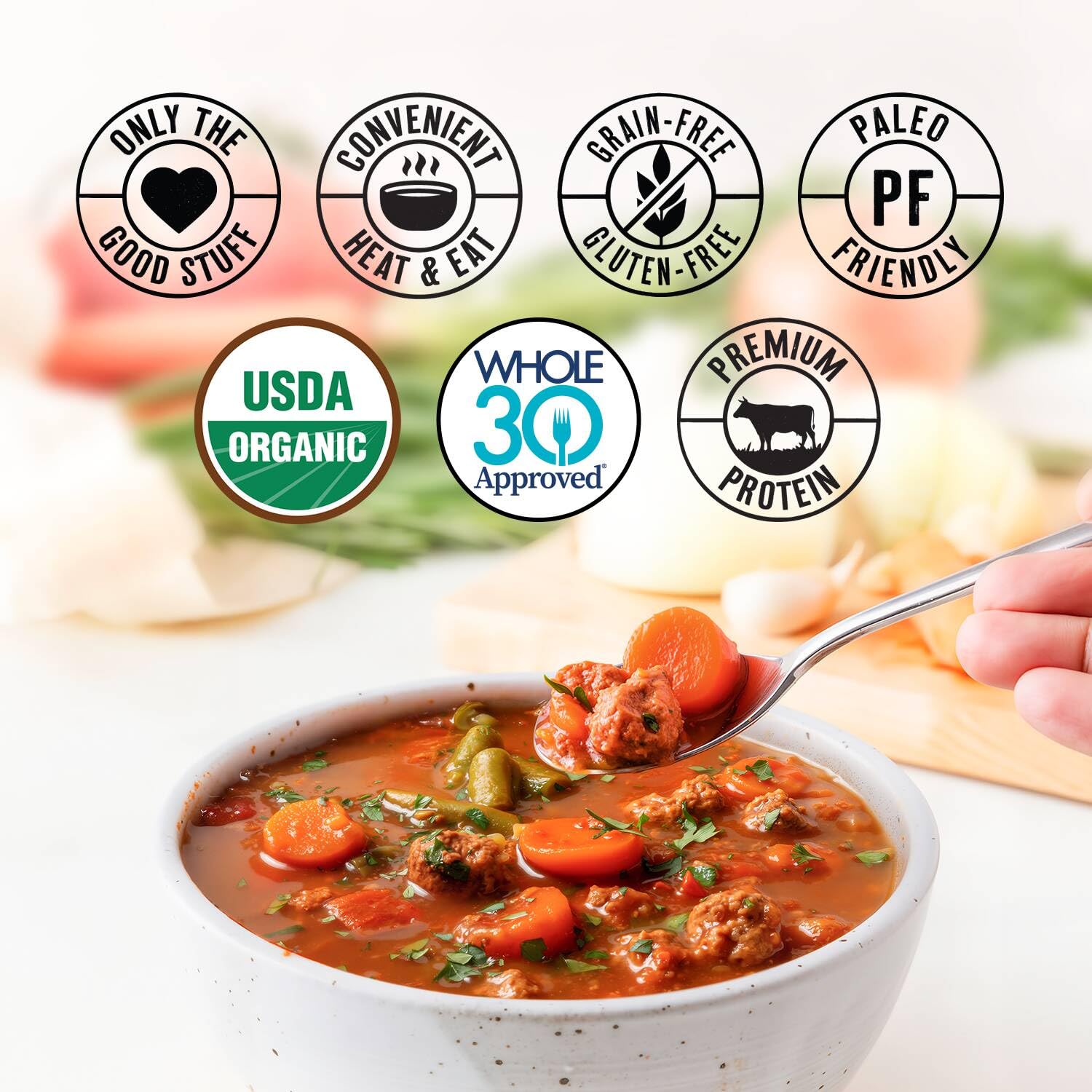 True Primal Beef & Vegetable Organic Soup 8-pack, Ready to eat, Gluten free, Paleo, Grass-fed beef, Whole30, Keto