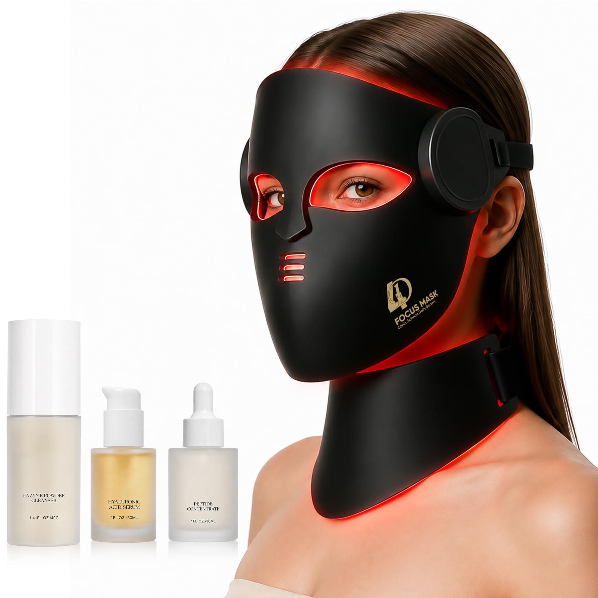 4D Contour-Fit LED Light Therapy Mask for Face & Neck, Red Light Therapy Mask with 7 Colors & NIR Light, Rechargeable Cordless Facial Mask for At-Home Skincare, Black