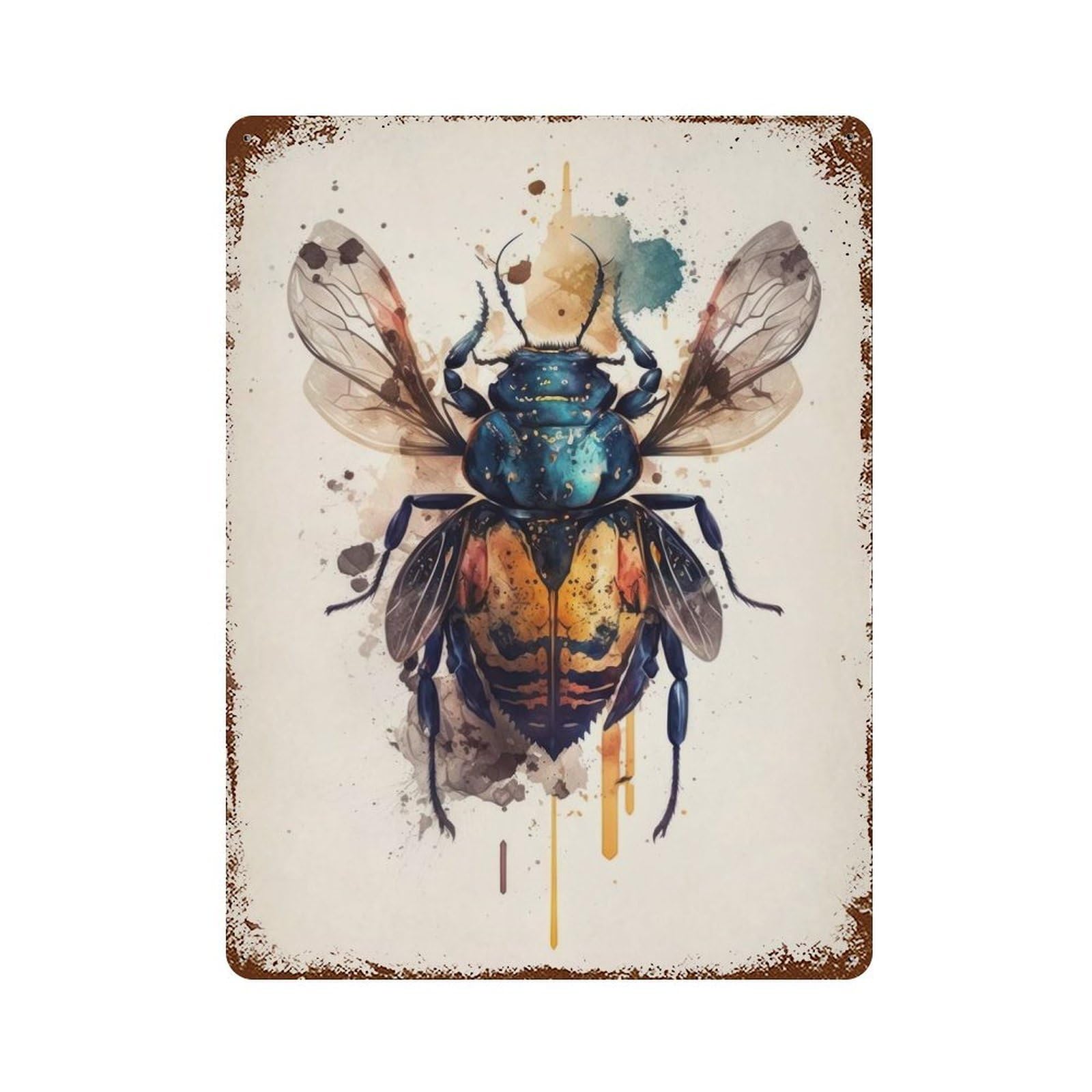 Insect Watercolor Weathered Tin Sign 15.7"x11.8", for Garage, Bar And Workshop Decor, Vintage Wall Decor