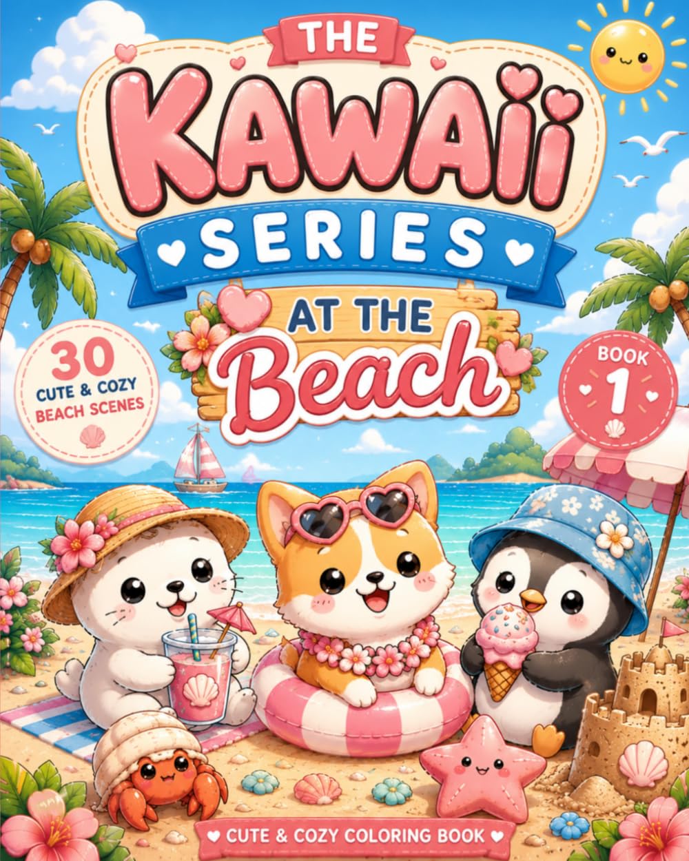 The Kawaii Series : At the Beach: Cute & Cozy Coloring Book with Adorable Beach Scenes, Kawaii Characters and Relaxing Summer Vibes