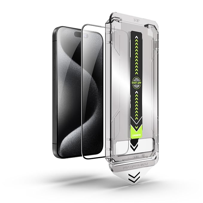 amazon basics Easy Fit & Self Aligning Tempered Glass for iPhone 15 Pro (Pack of 1)