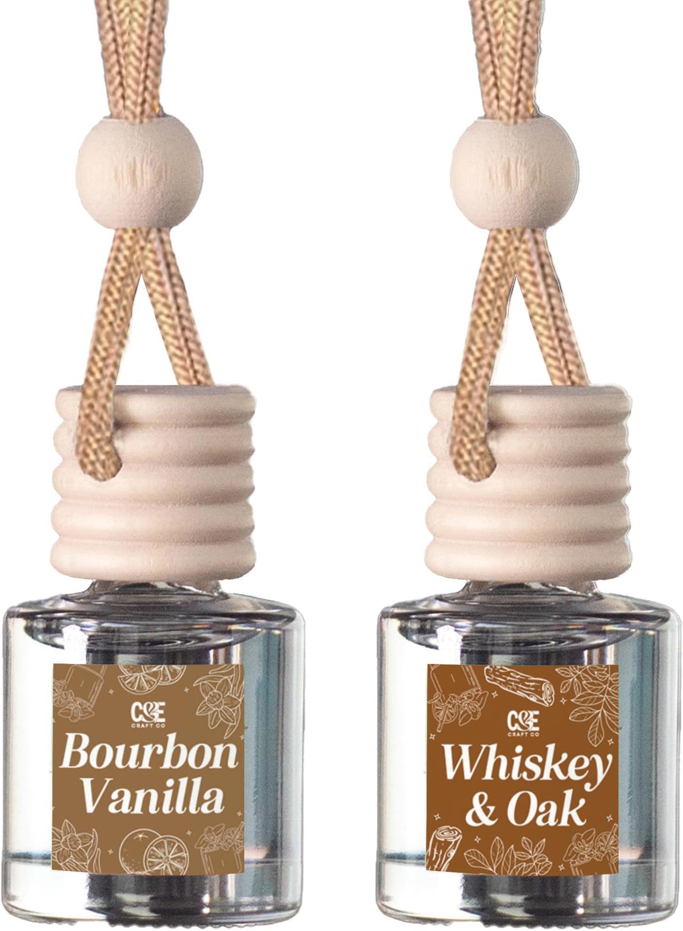 CANDECraftCo Car Air Hanging Fragrance Oil, Car Auto Freshener for Essential Oils, Scents Fragrance Aromatherapy Automobile Diffuser, Long Lasting (Bourbon Vanilla + Whiskey Oak)