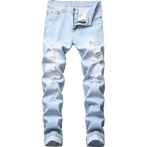 FREDD MARSHALL Men's Skinny Slim Fit Ripped Distressed Stretch Jeans Pants