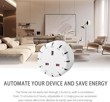 Digital Countdown Timer, Indoor Timer Plug Socket UK, 12 setting programs and Daily Repeat Feature, Maximum Load 13A 3120W, Round, 1 Pack
