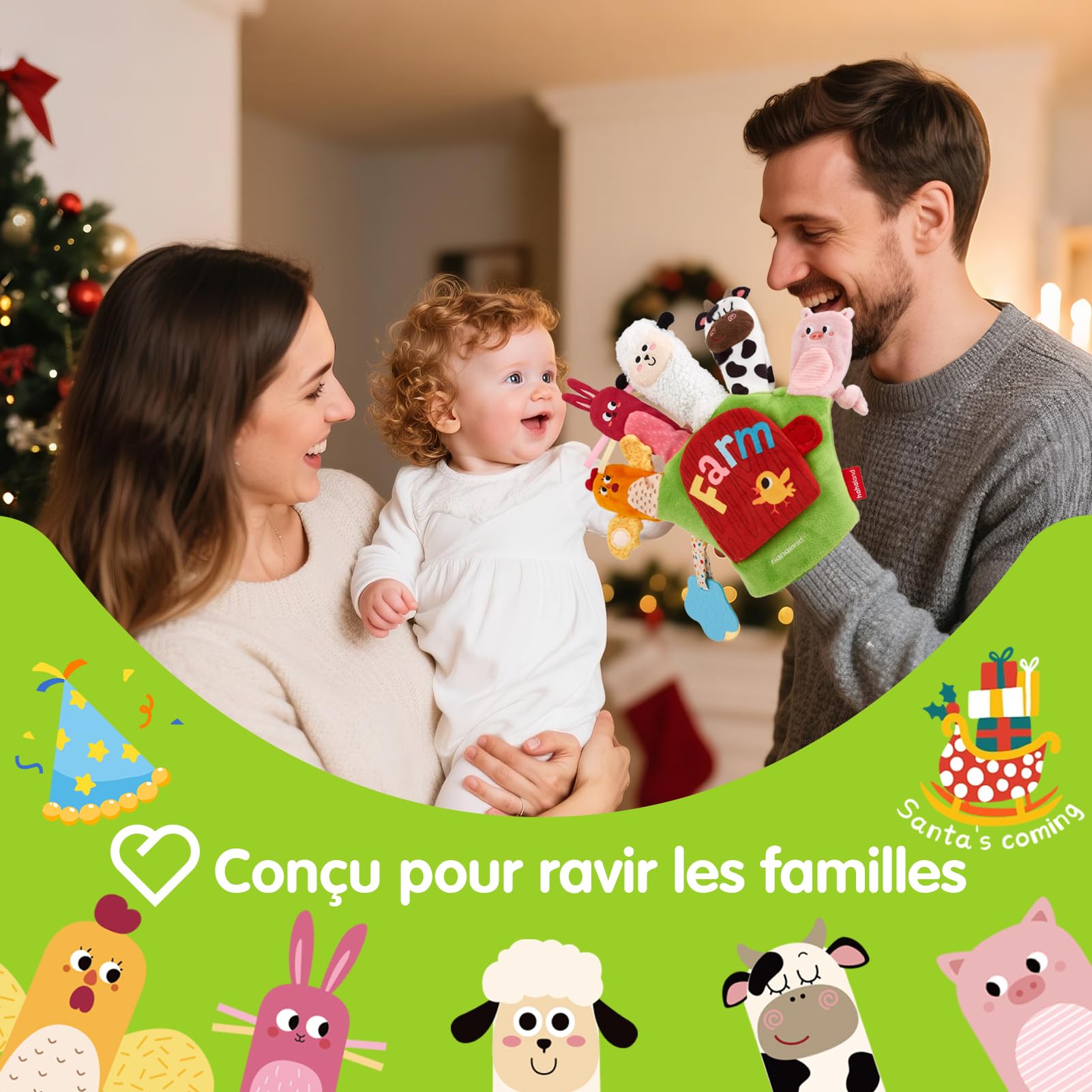 hahaland Jouet Bébé 6-12 Mois – Marionnettes Animaux de Ferme avec Anneau de Dentition & Papier Froissé, Jouet Sensoriel Montessori pour Bebe Fille Garçon 6 9 12 Mois