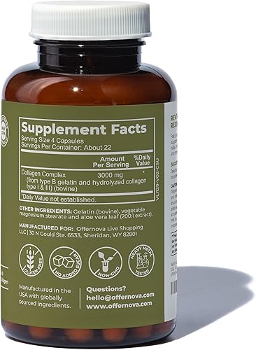 Miniatura 7 de Offernova Suplementos de colágeno ultra hidrolizado de colágeno - 3000 mg de péptidos de colágeno bovino antienvejecimiento para articulaciones