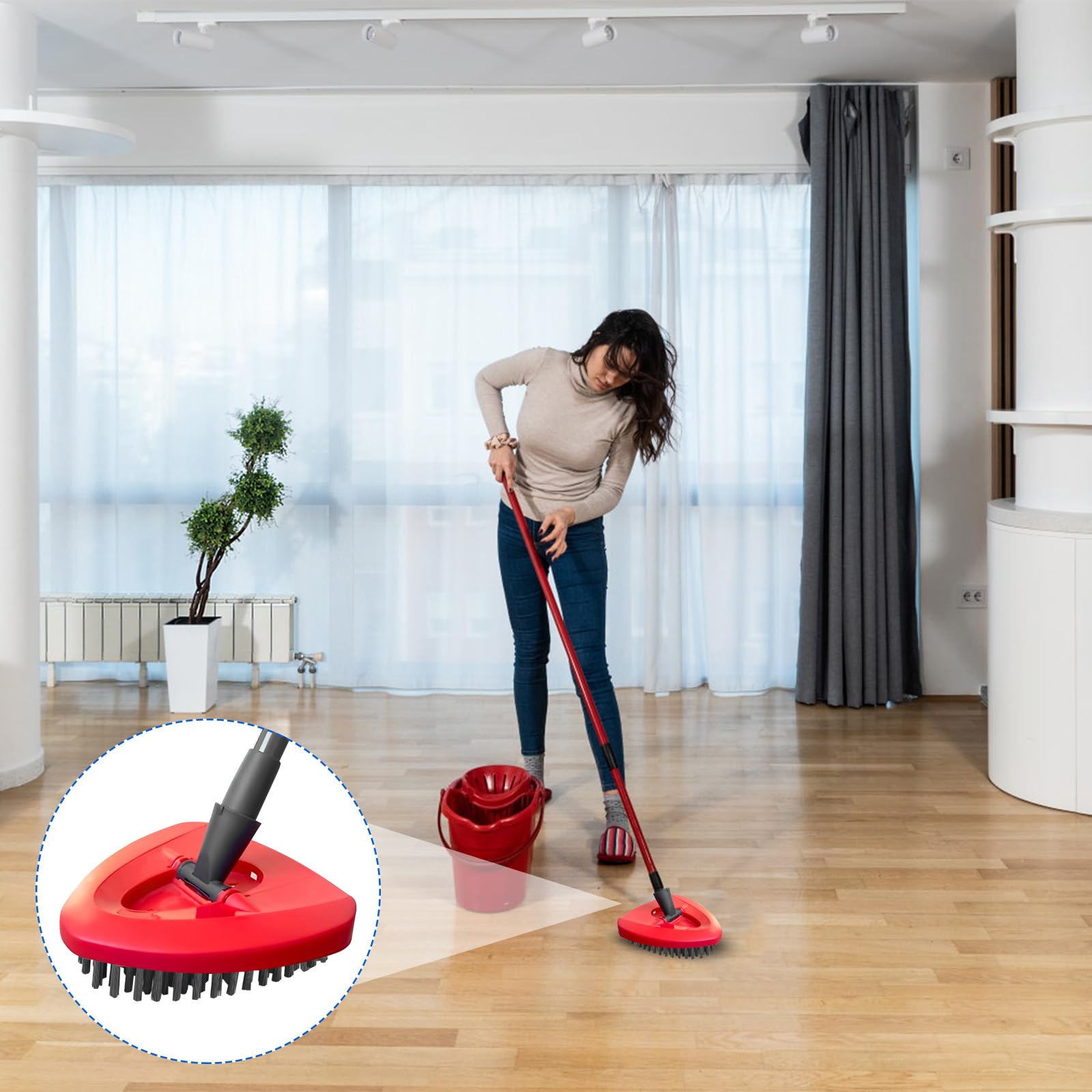 2 Pcs Cepillo de Repuesto para Vileda Turbo Fregona, Cabezal de Limpieza Giratorio Triangular para Vileda Turbo Spin EasyWring, para Baño, Cocina, Piscinas y Patios