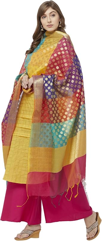 DUPATTA BAZAAR Womans Woven Multicolored Banarasi Silk Dupatta