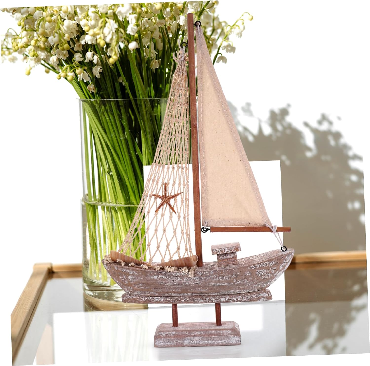 ARTIBETTER Small Wooden Sailboat Ornament for Nautical Decor for Living Room Office