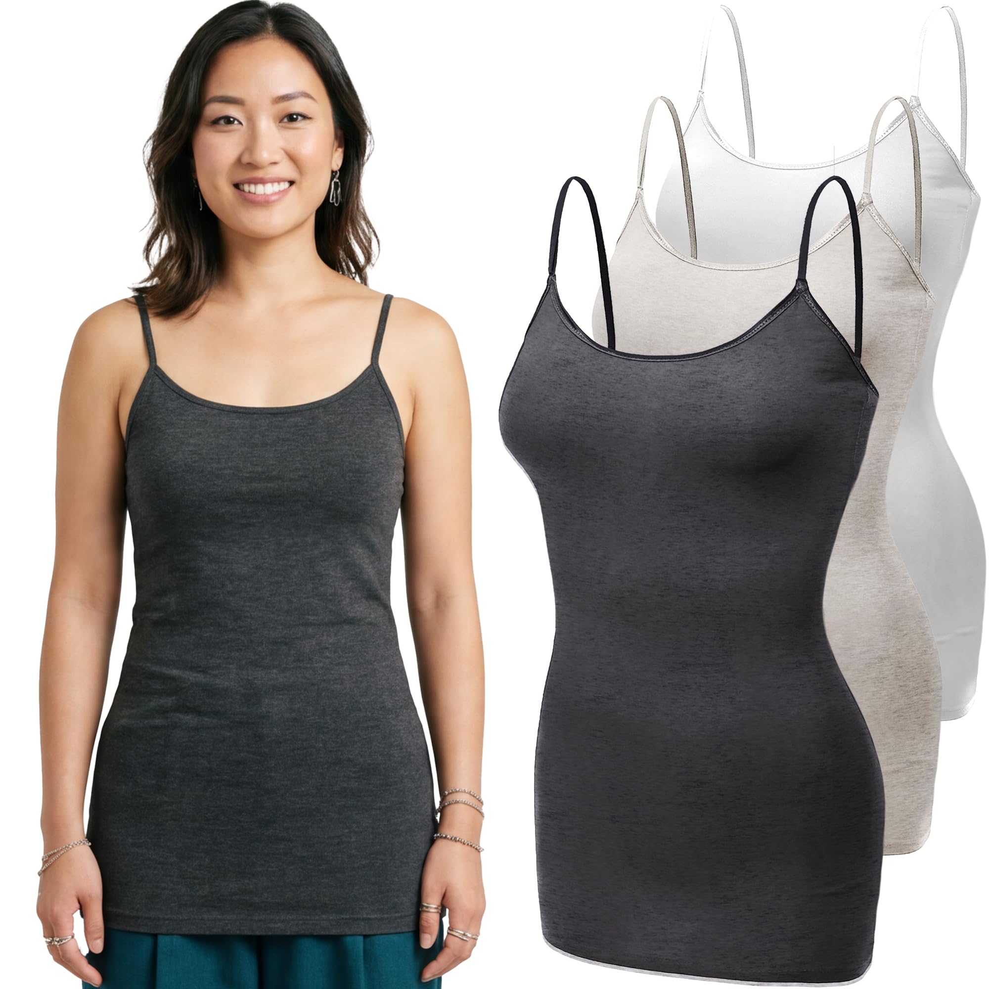 Emmalise Women's Basic Casual Long Camisole Adjustable Strap Cami Layering Top