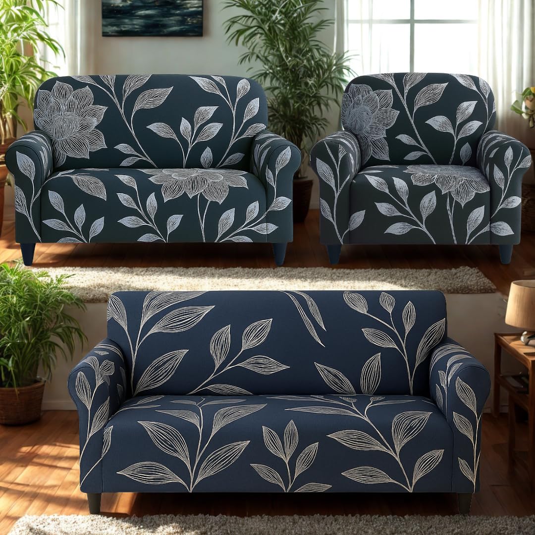 Homerz Premium 6 (3+2+1) Seater Universal Elastic fit Sofa Cover Fully Covered, Non-Slip Sticky Elastic Stretchable Sofa Set Slipcover Protector (Lotus, 6 (3+2+1) Seater)